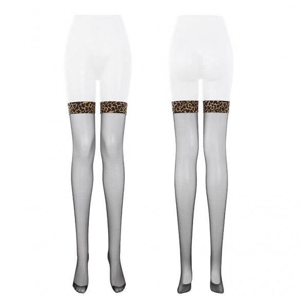 FEE ET MOI - Leopard Print Silky Sheer Thigh High Stockings (Black) FEE ET MOI - Leopard Print Silky Sheer Thigh High Stockings (Black)